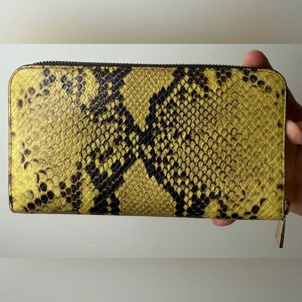 FURLA Snake Embossed Yellow Long Leather Wallet EUC - Picture 4 of 12